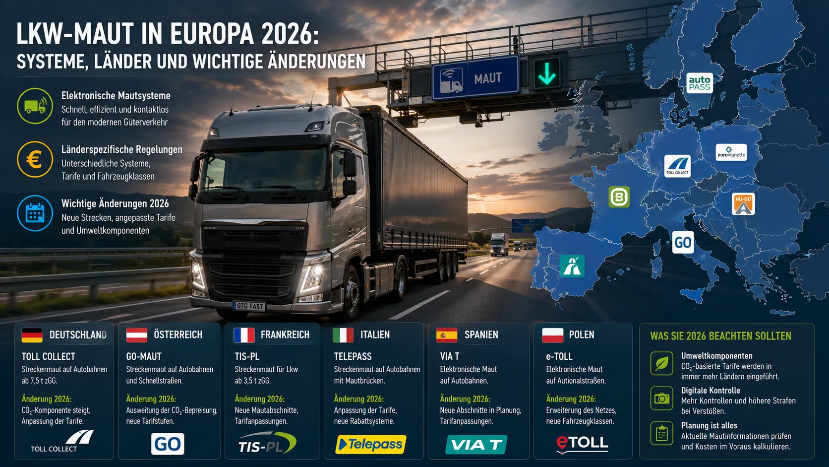 Read more about the article Lkw-Maut in Europa 2026: Systeme, Länder und wichtige Änderungen