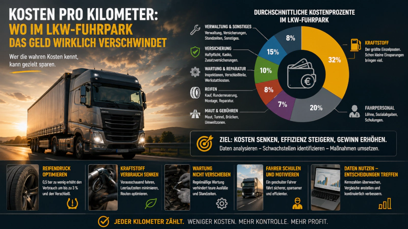 Read more about the article Kosten pro Kilometer: wo im Lkw-Fuhrpark das Geld wirklich verschwindet