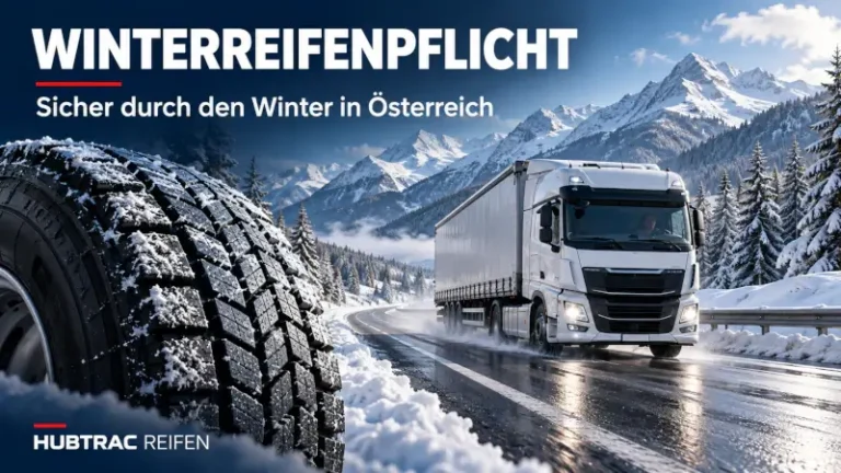 LKW mit Winterreifen auf einer verschneiten Alpenstraße in Österreich
